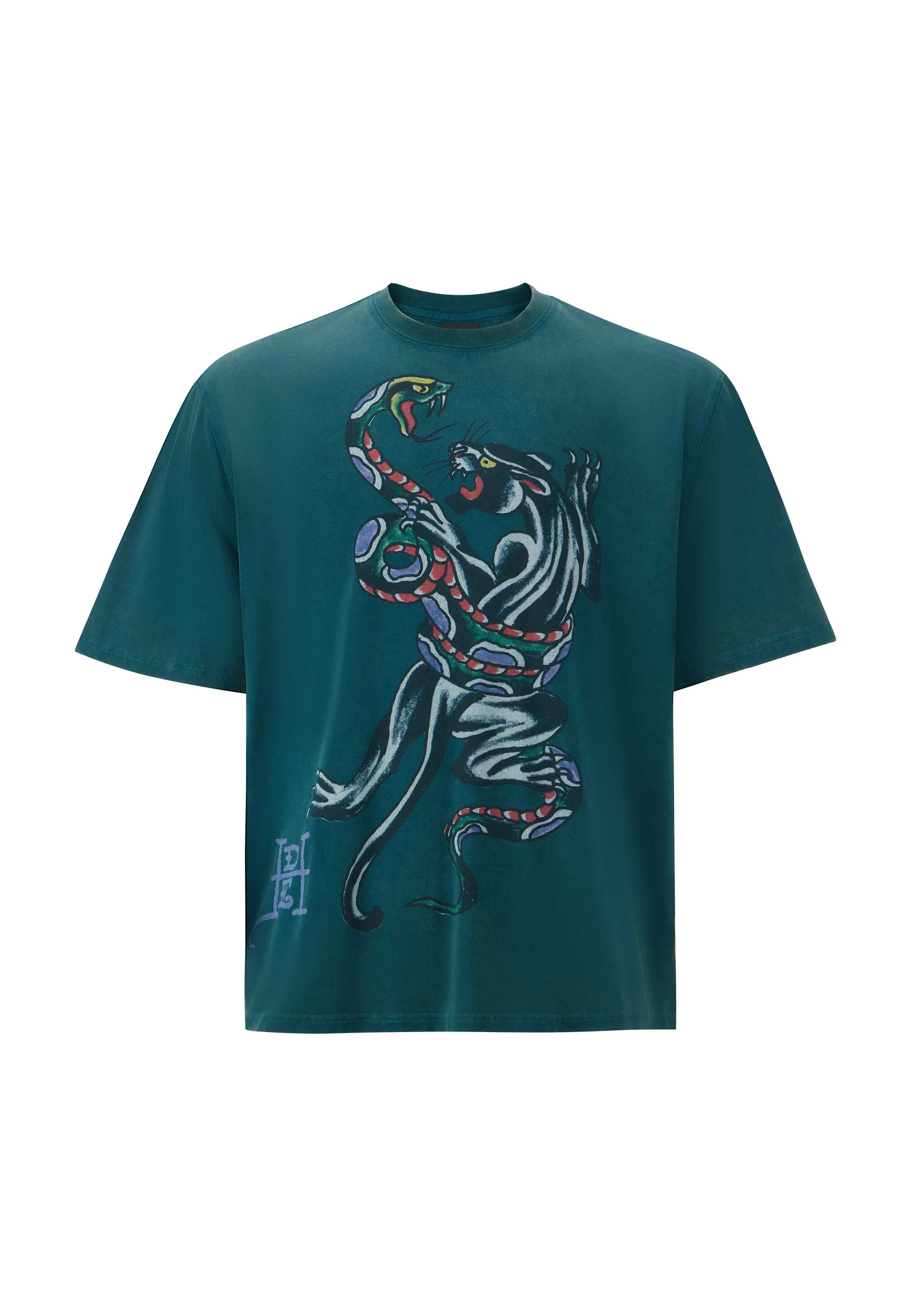 Mens Snake & Panther Battle Tshirt - Green