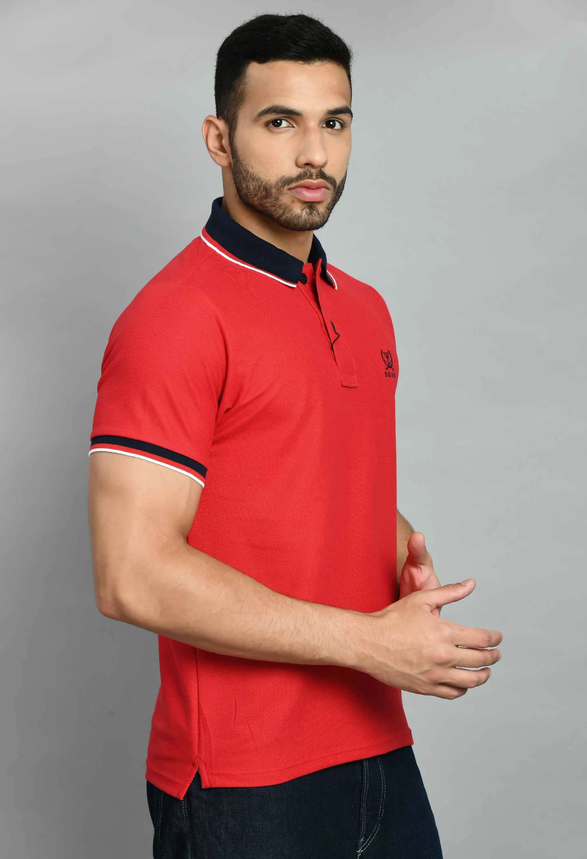 Men's Solid Red Smart Fit Polo T-Shirt