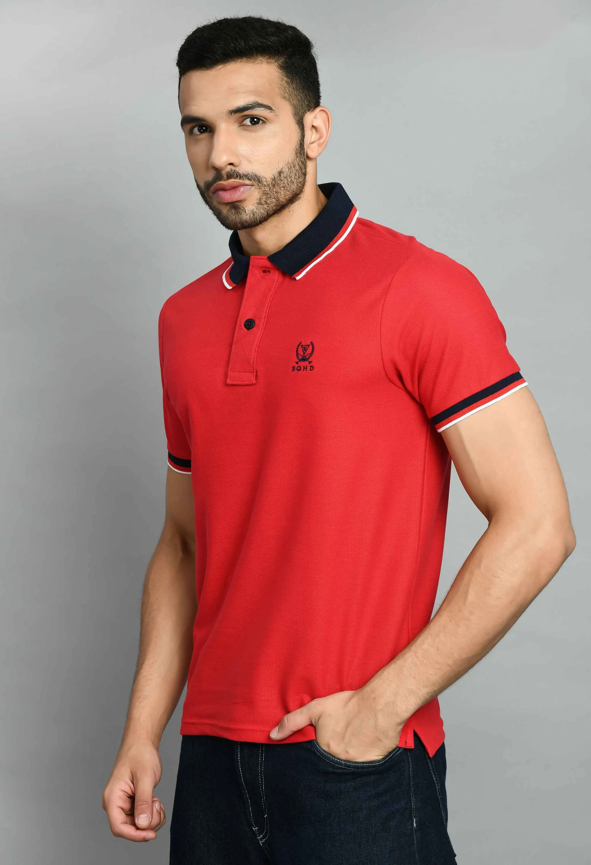 Men's Solid Red Smart Fit Polo T-Shirt