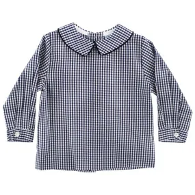 Navy Check-Boys Piped Shirt