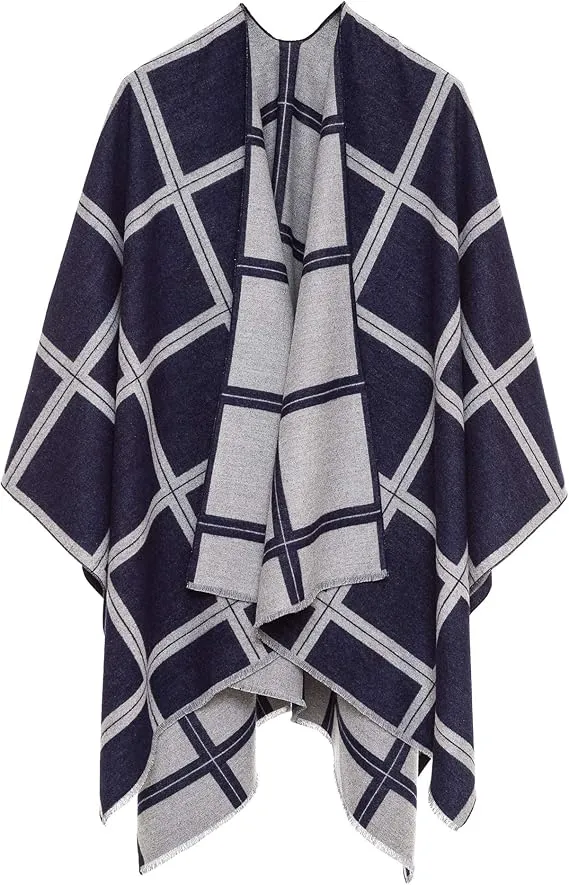 Navy Luxurious Knit Sweater Poncho Cardigan