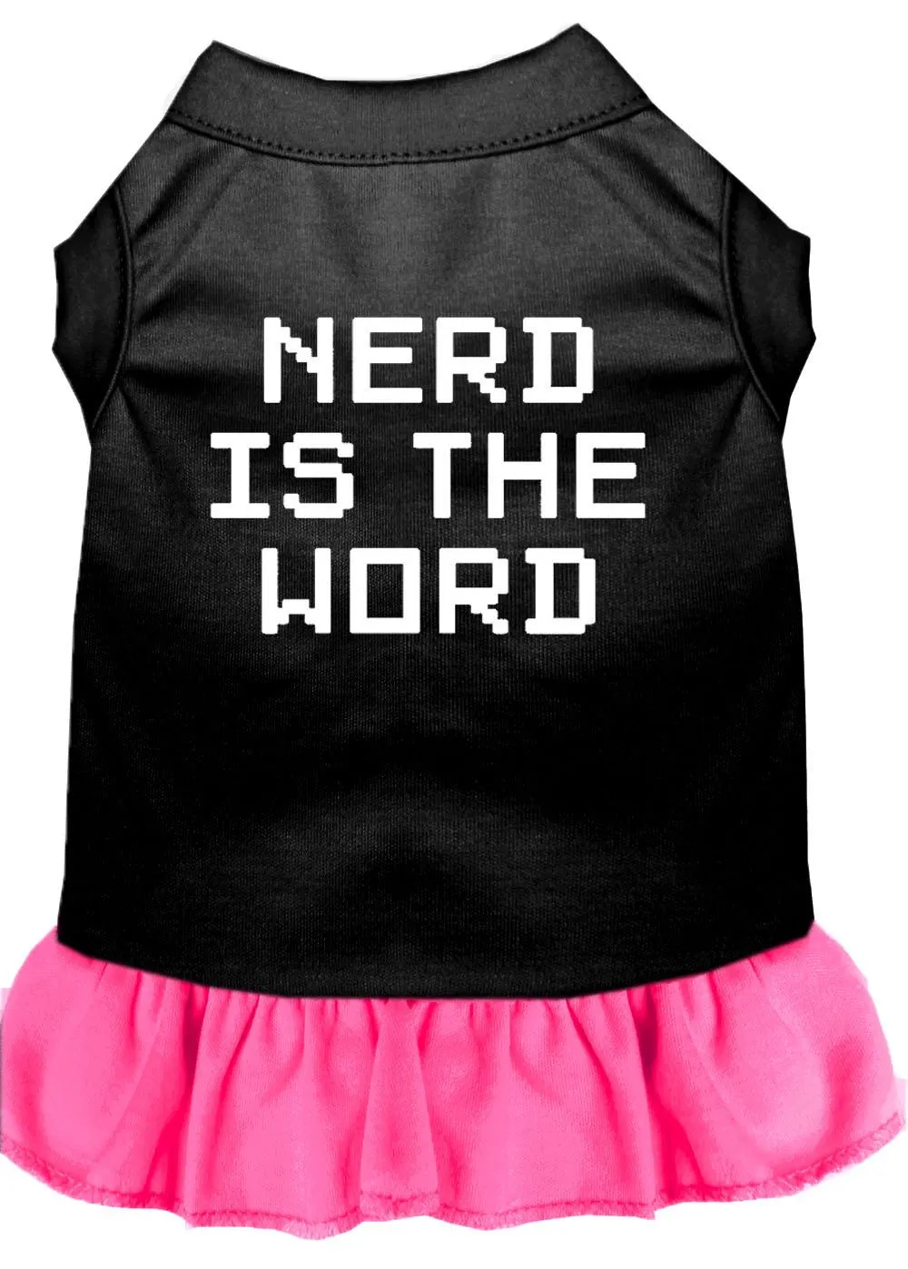 Nerd Is The Word Screen Print Dress Black With Bright Pink Lg (14)