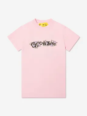 Off-White Girls Off Flowers T-Shirt Dress in Pink