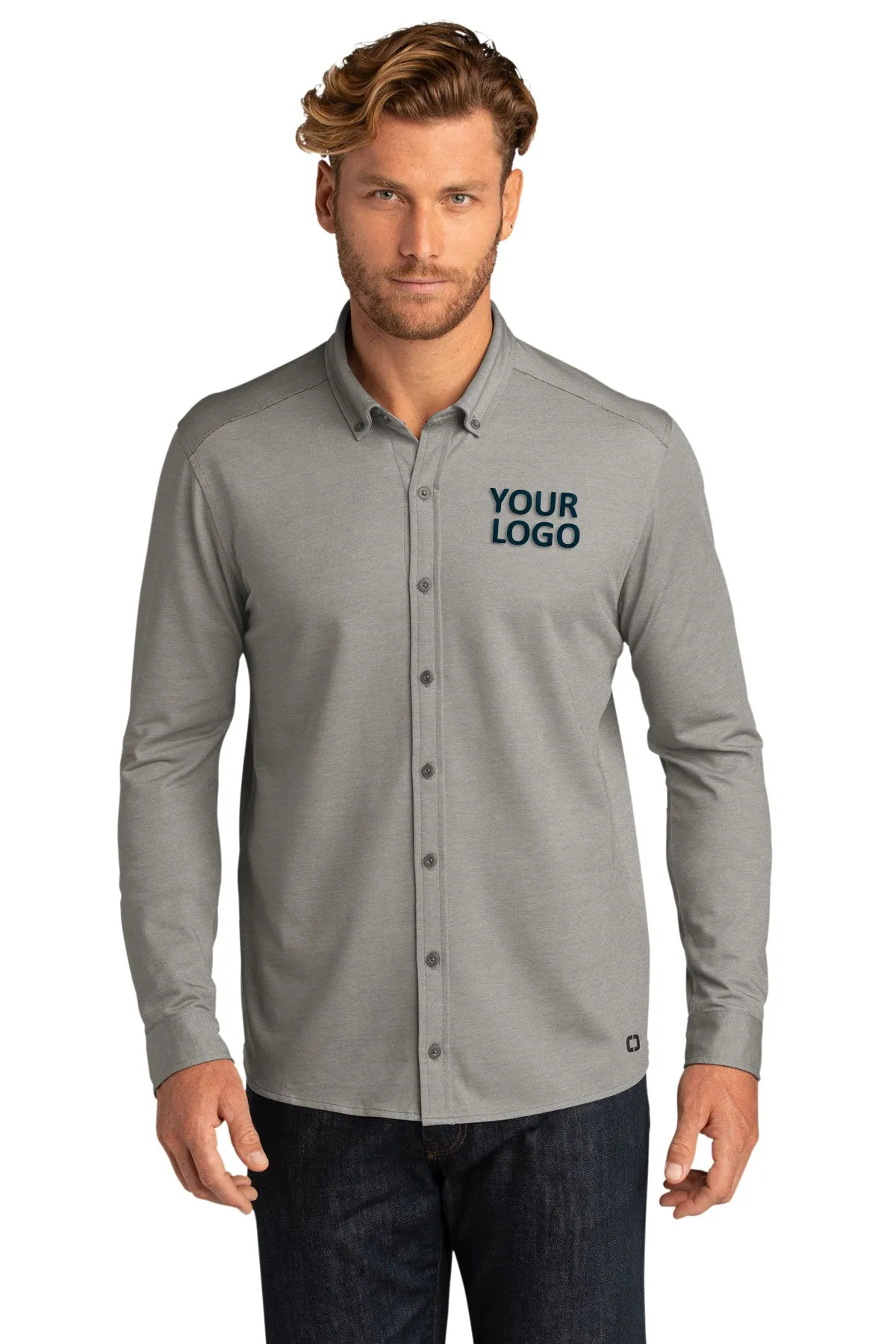 OGIO Code Stretch Long Sleeve Button-Up Tarmac Grey Heather