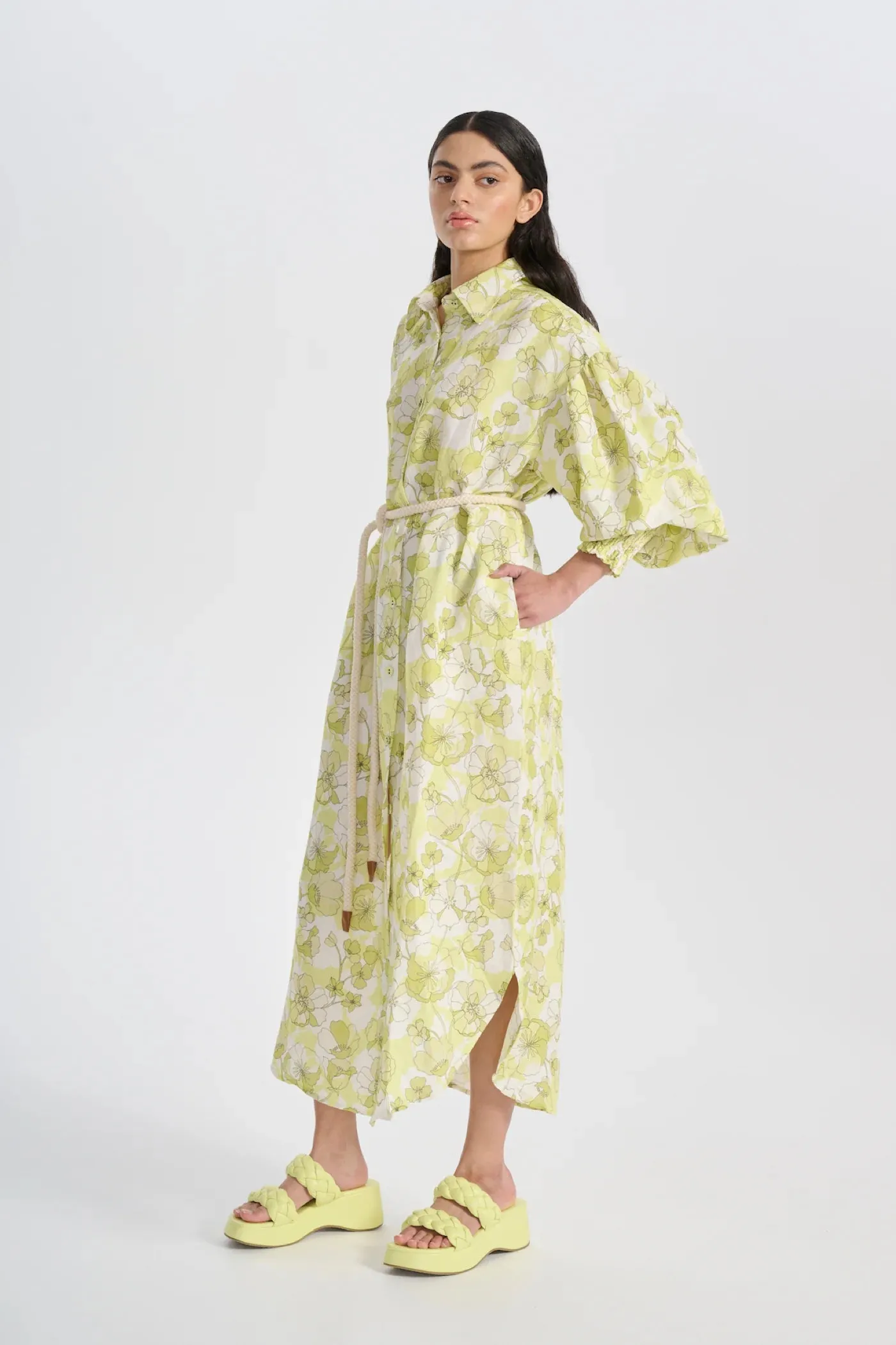 OLI & KUBO - SAMIRA SHIRT DRESS NEON GREEN FLORAL