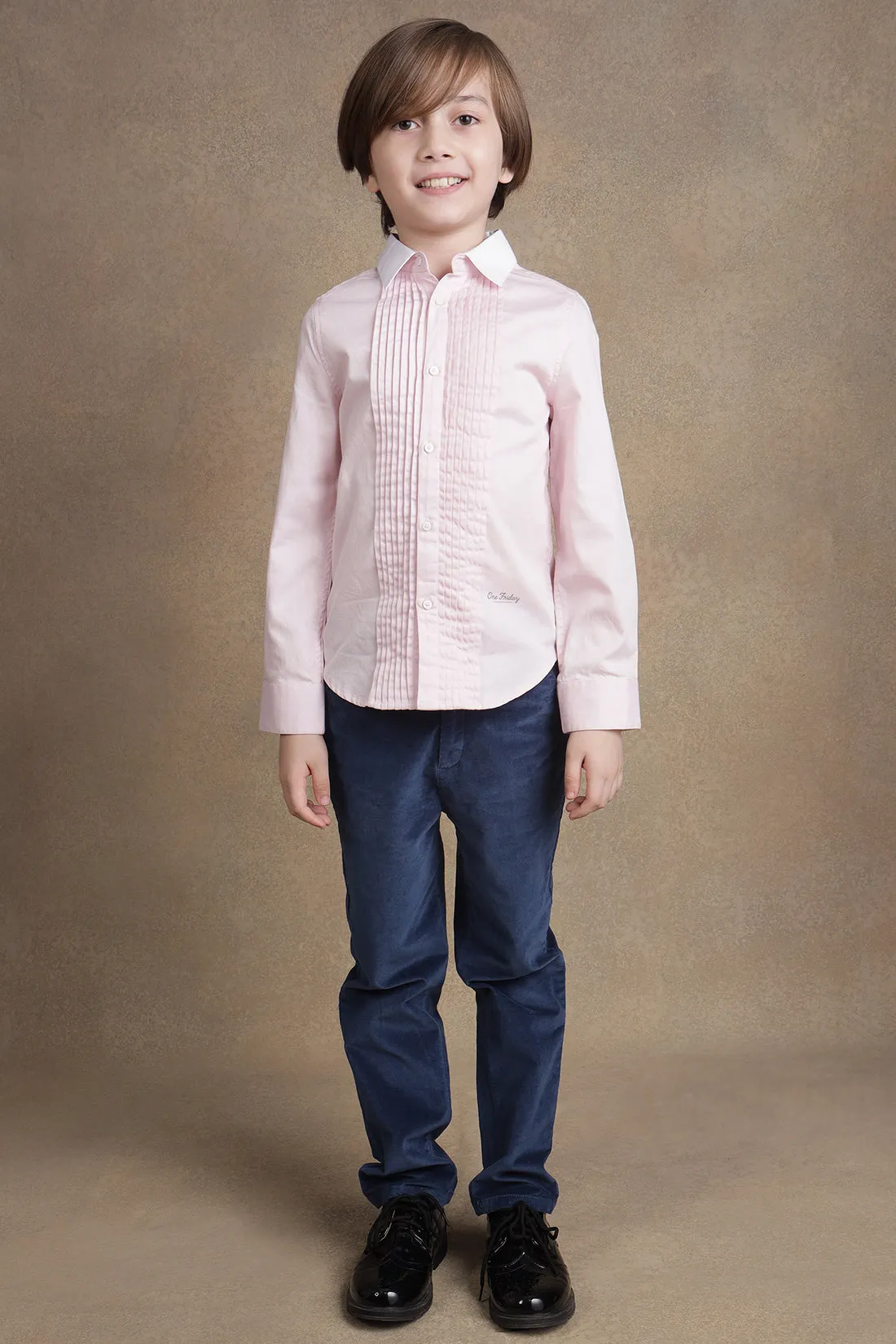 One Friday Kids Boys Soft Pink Full Sleeves Cotton Shirt