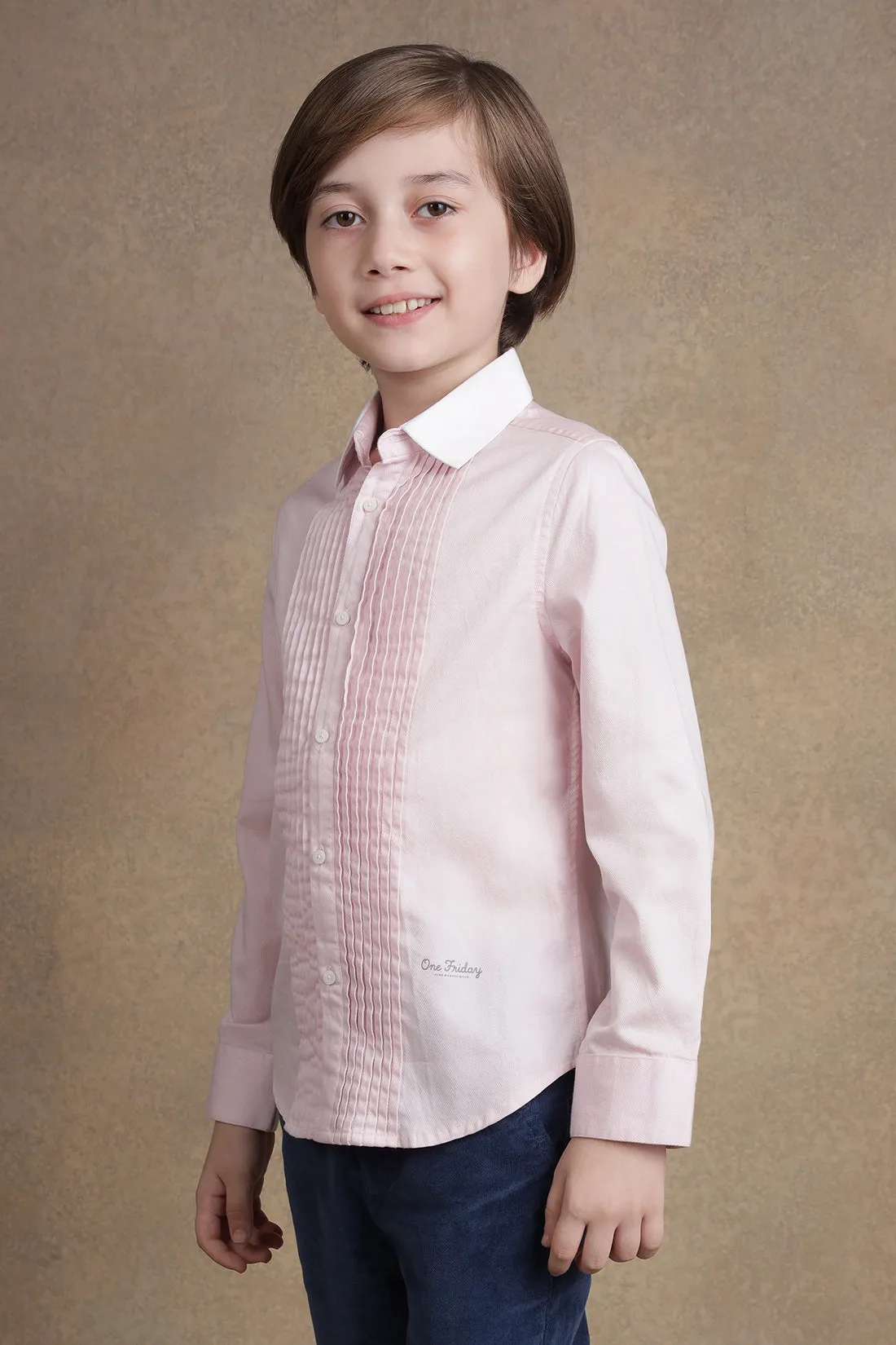 One Friday Kids Boys Soft Pink Full Sleeves Cotton Shirt