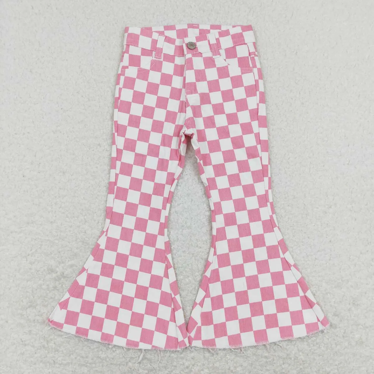 P0348 baby girl clothes pink plaid girl bell bottom jeans