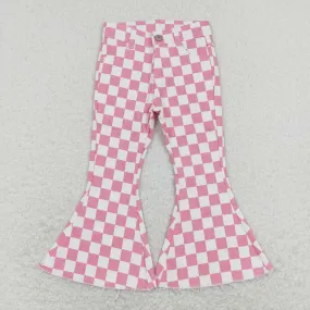 P0348 baby girl clothes pink plaid girl bell bottom jeans