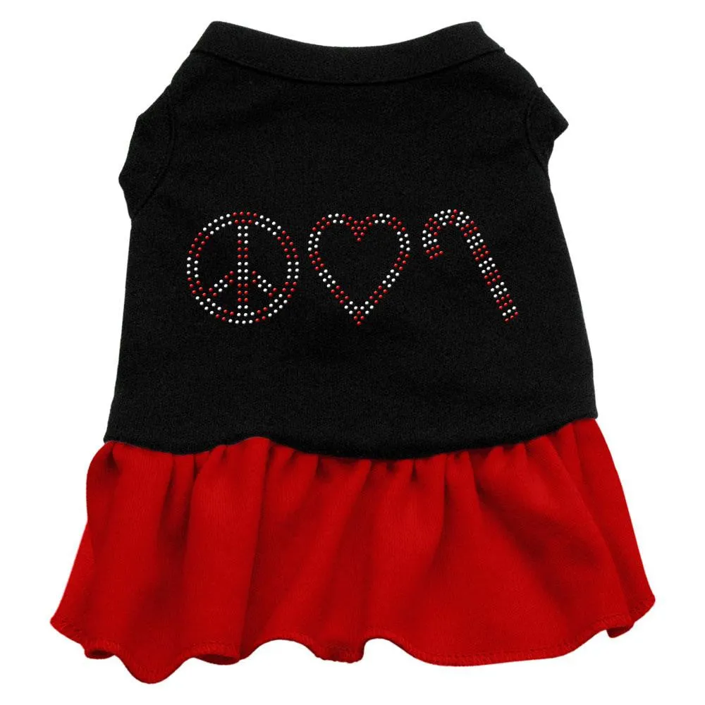 Peace Love Candy Cane Rhinestone Dress Black with Red XS (8)