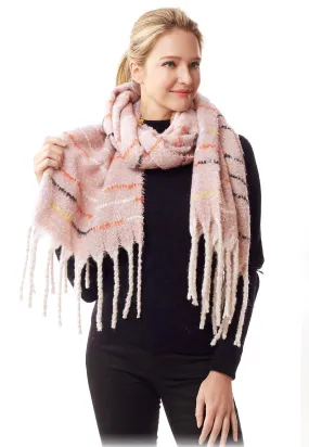 Pink Sparkle Stitch Colorful Stripe Fringe Scarf