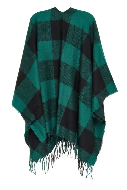 Plaid Red Pattern Ruana Poncho