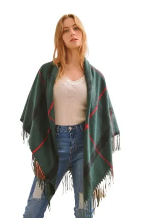 Plaid Square Fringe Shawl Scarf