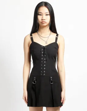 PLEATED LACE UP DRESS BLACK