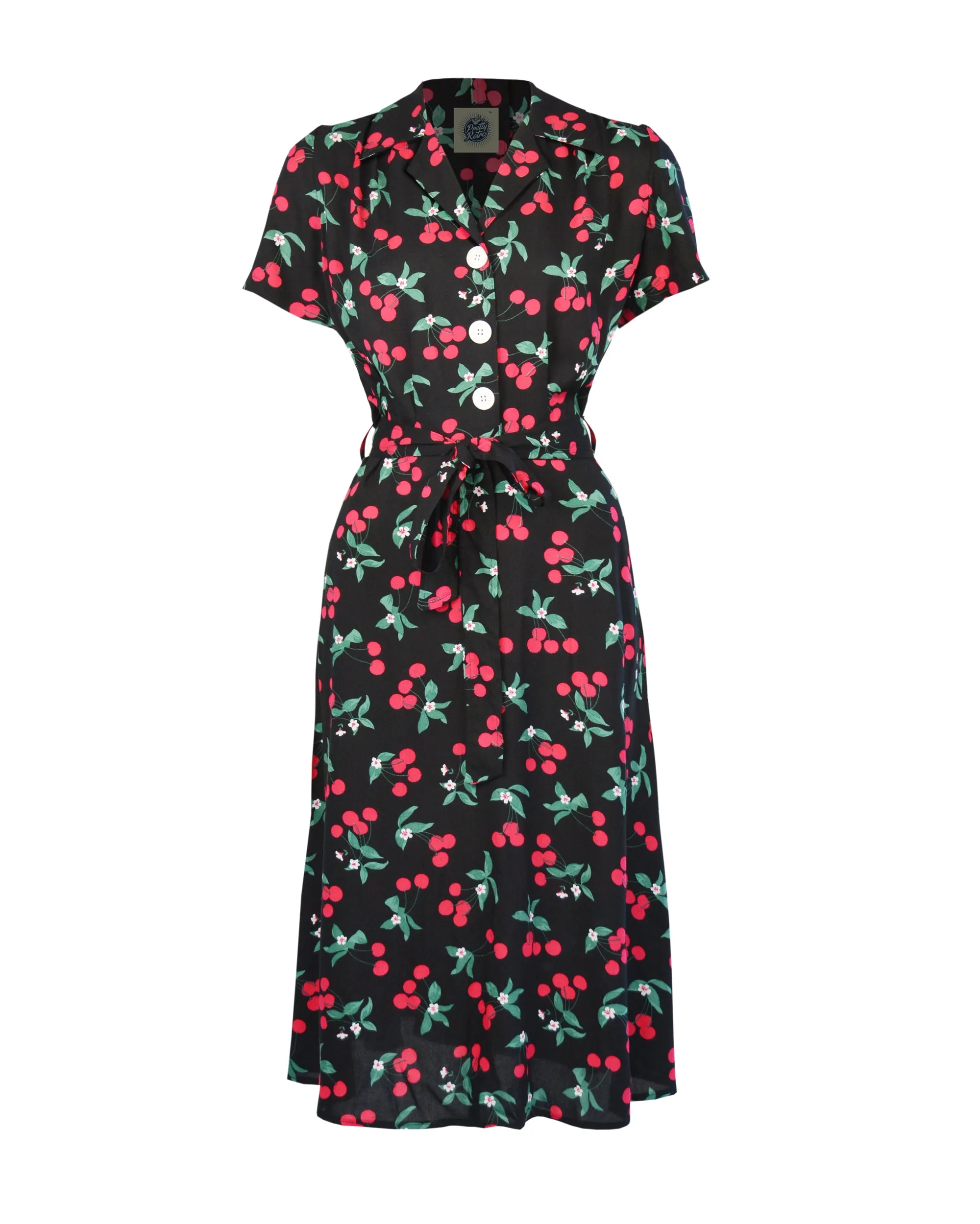 Pretty 40s Shirt Dress in Cherry Print