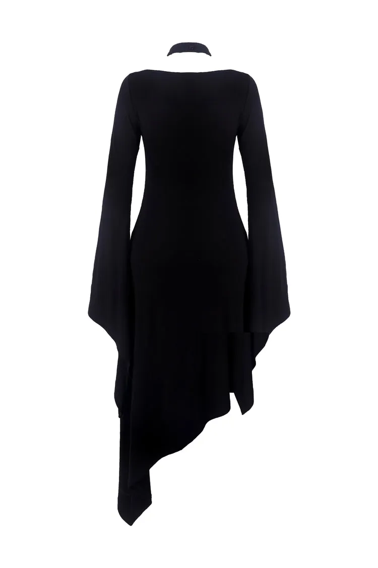 Punk Black dress with asymmetrical hem DW254