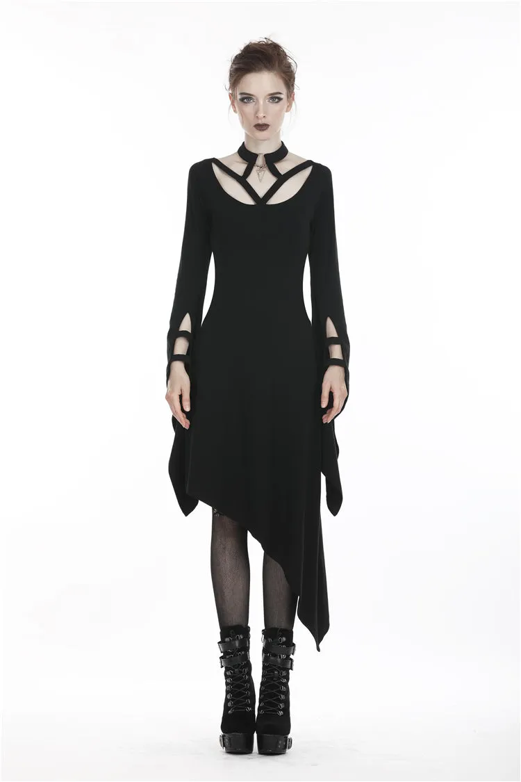 Punk Black dress with asymmetrical hem DW254