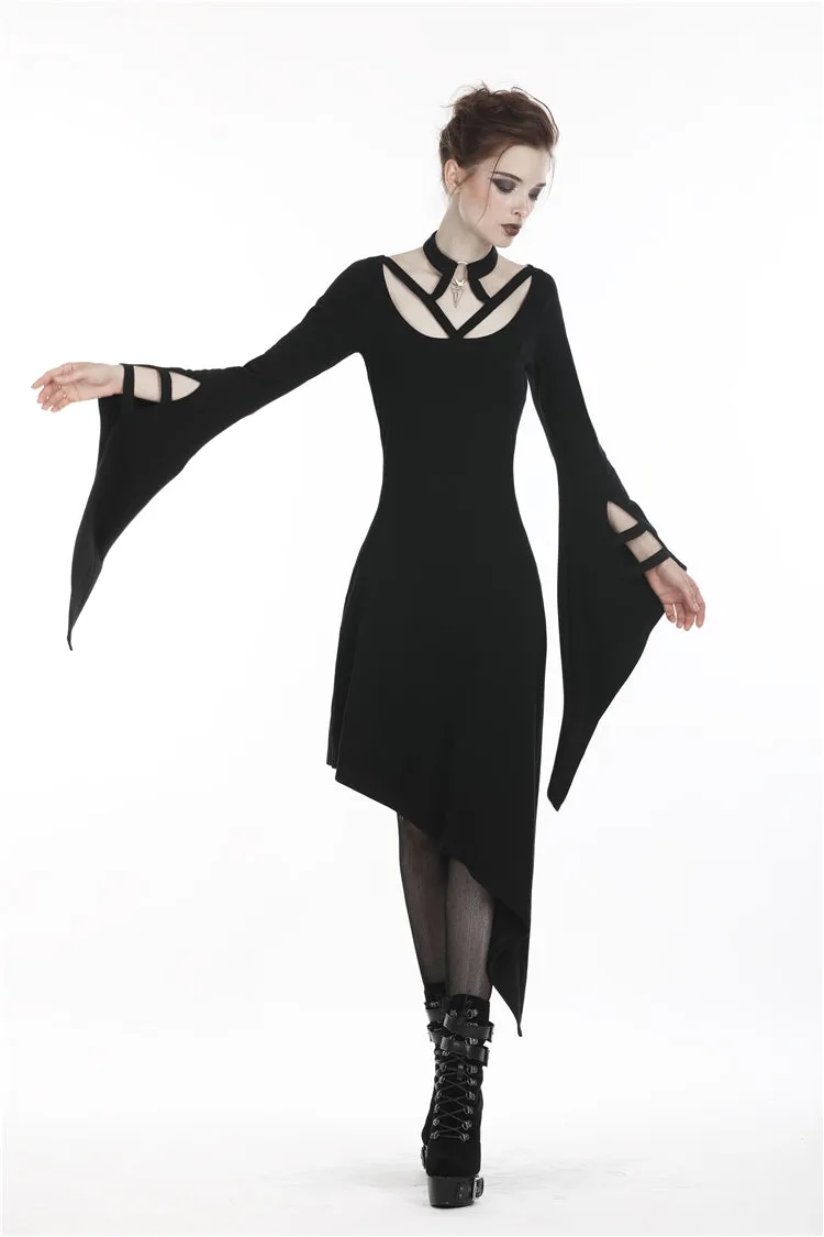 Punk Black dress with asymmetrical hem DW254