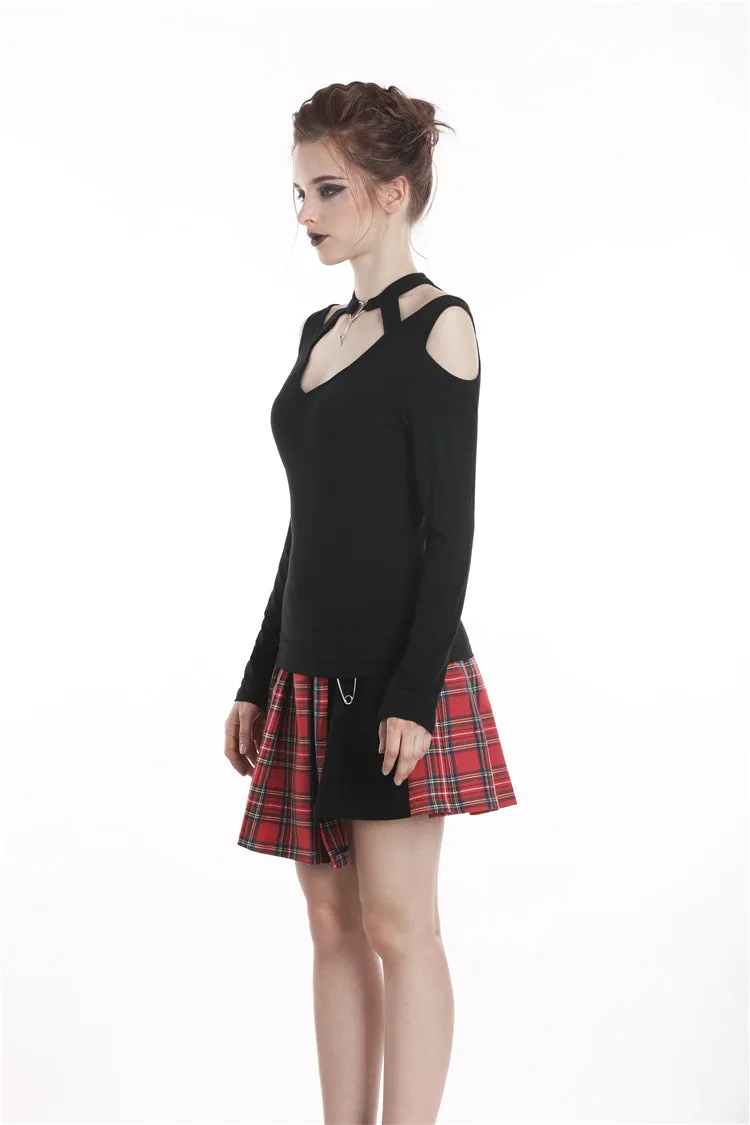 Punk off-shoulder heart neck T-shirt TW194