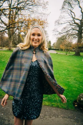 Pure Wool Cape - YOUR OWN TARTAN-  Stand Collar Cape made in Scottish Tartan with Liberty Fabric Lining