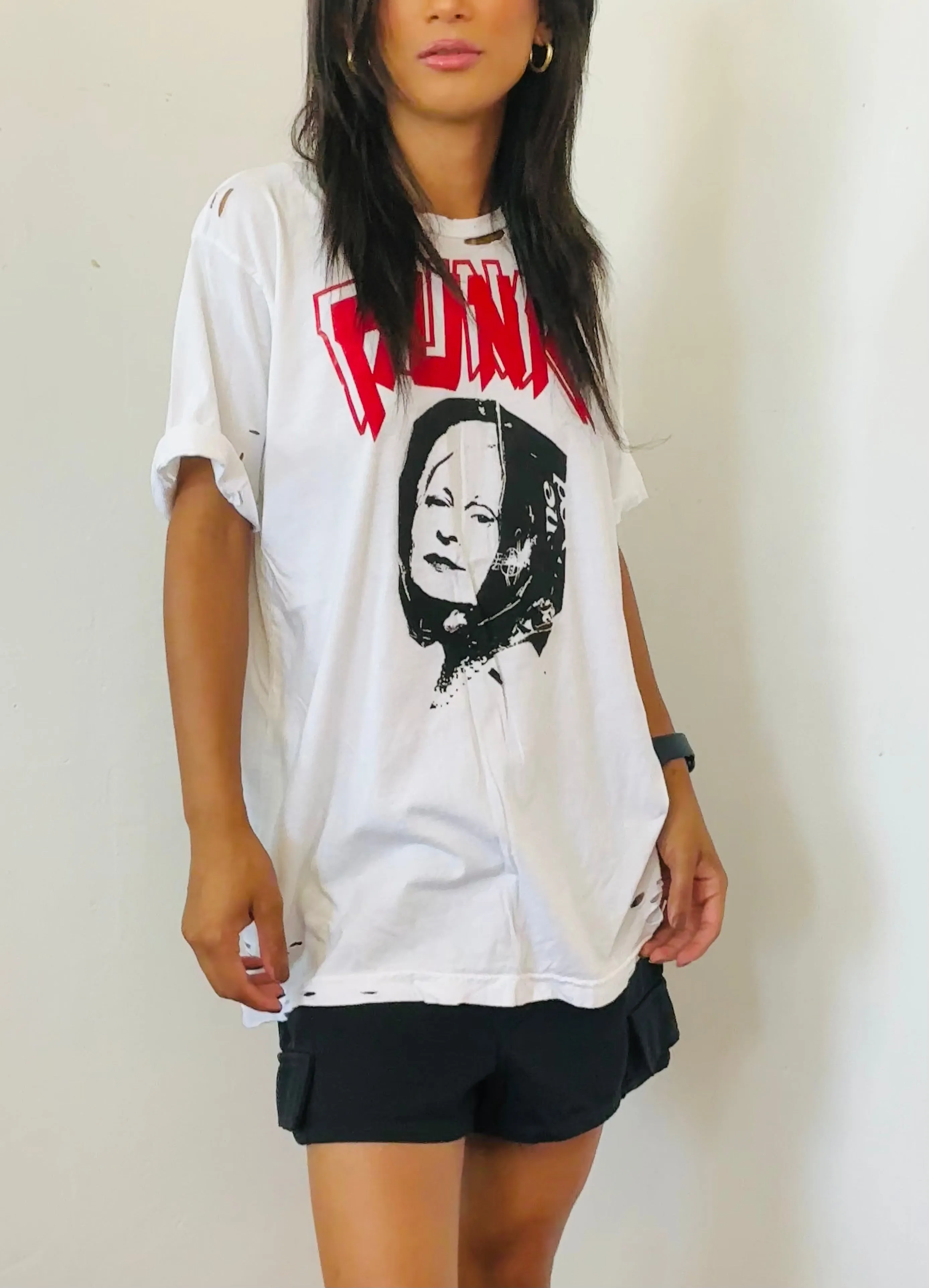 Ragtofab distress t-shirt with “Vivian Westwood” “Punk”printed face