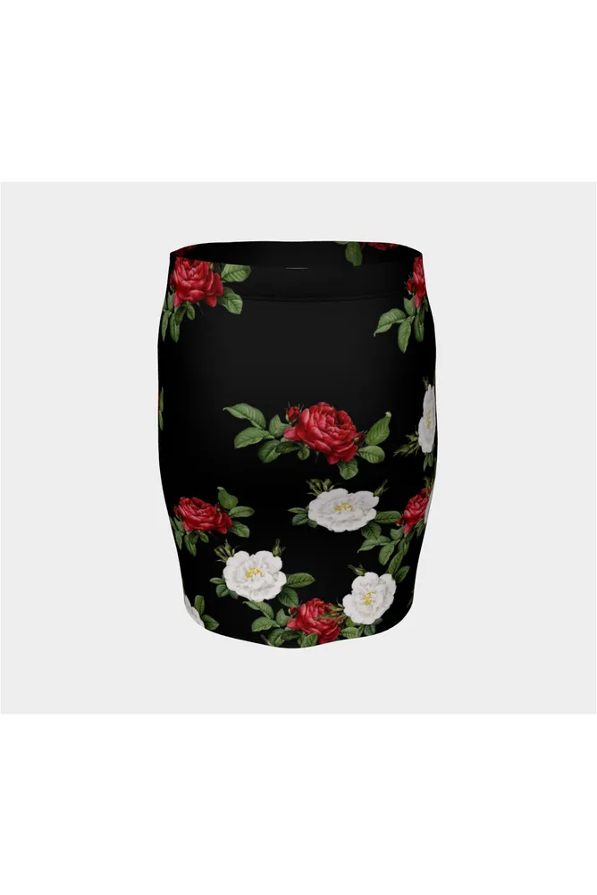 Red and White Rose Fitted Skirt