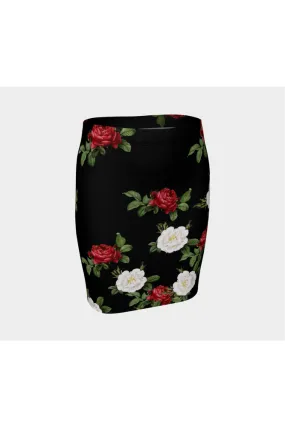 Red and White Rose Fitted Skirt