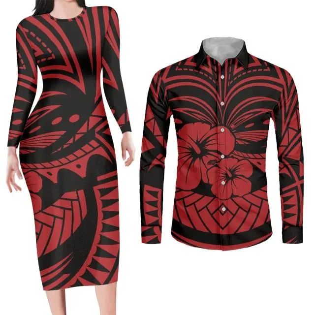 Red Matching Couples Outfit Apparel Bodycon Dress and Shirt Engagement Outfits