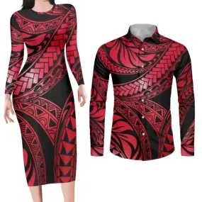 Red Matching Couples Outfit Apparel Bodycon Dress and Shirt Engagement Outfits