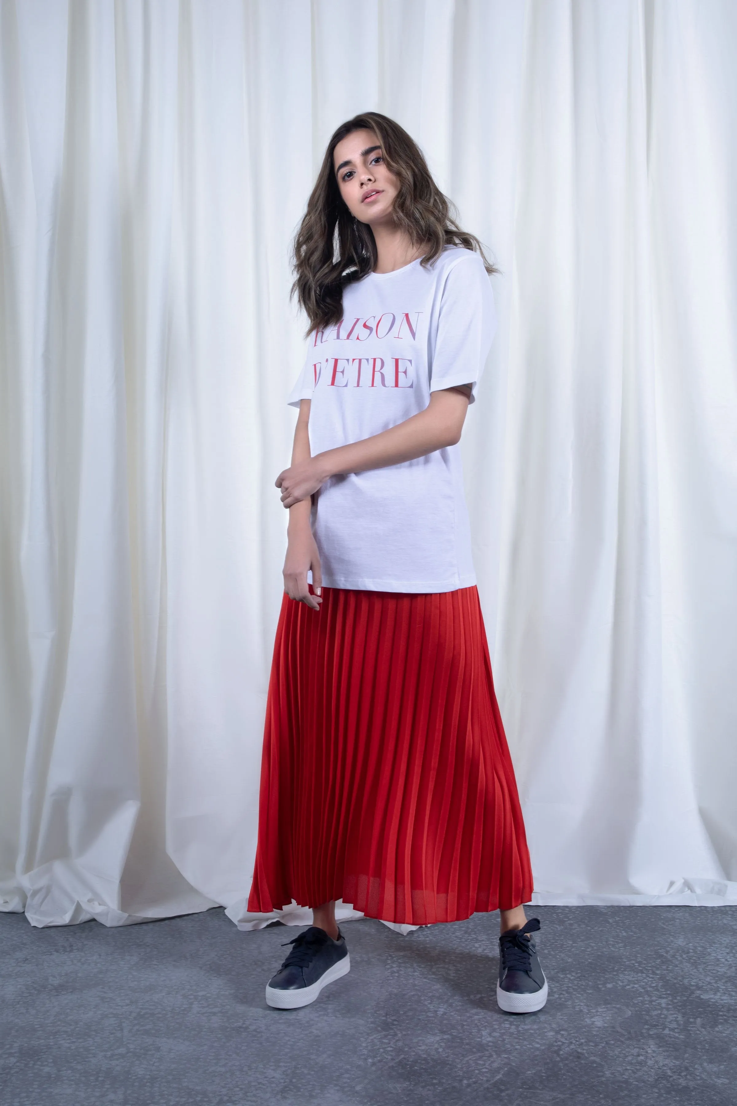 Red Pleated Skirt