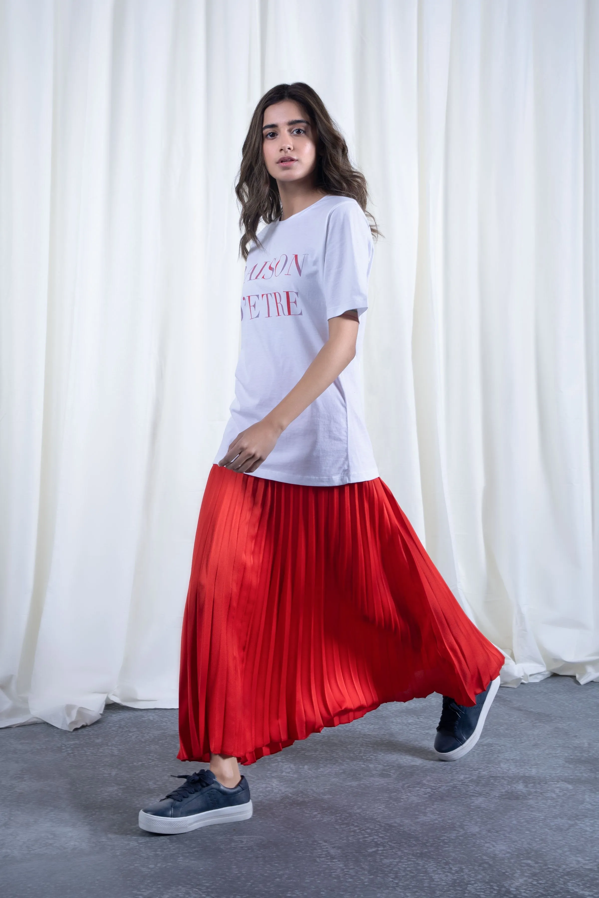 Red Pleated Skirt