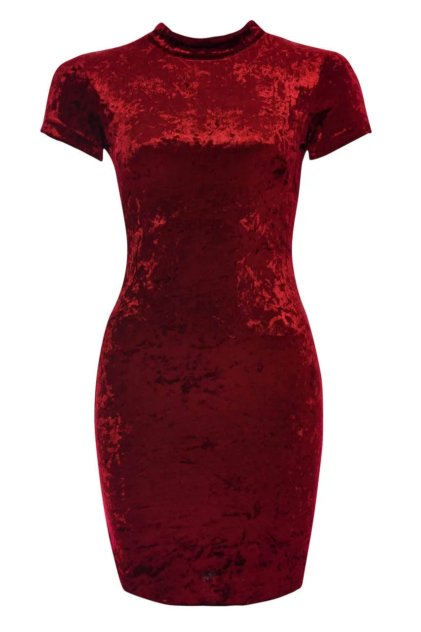 Red Velvet High Neck Bodycon  Dress