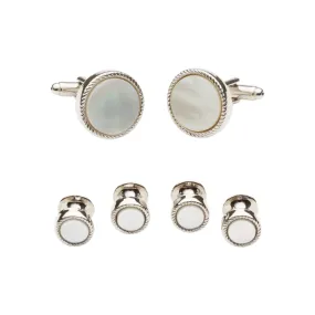 Ribbed Rim Mother of Pearl Dress Stud Set