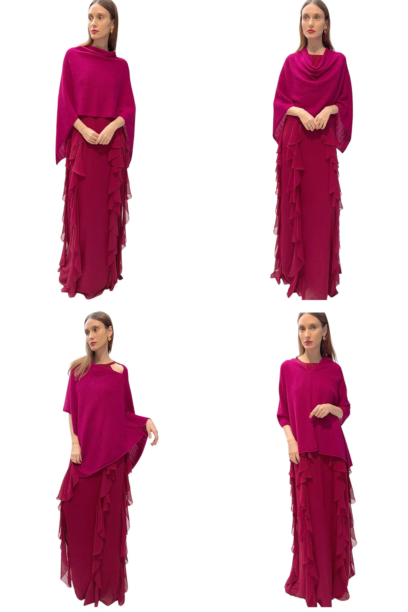 Rose pink cashmere poncho Multiway