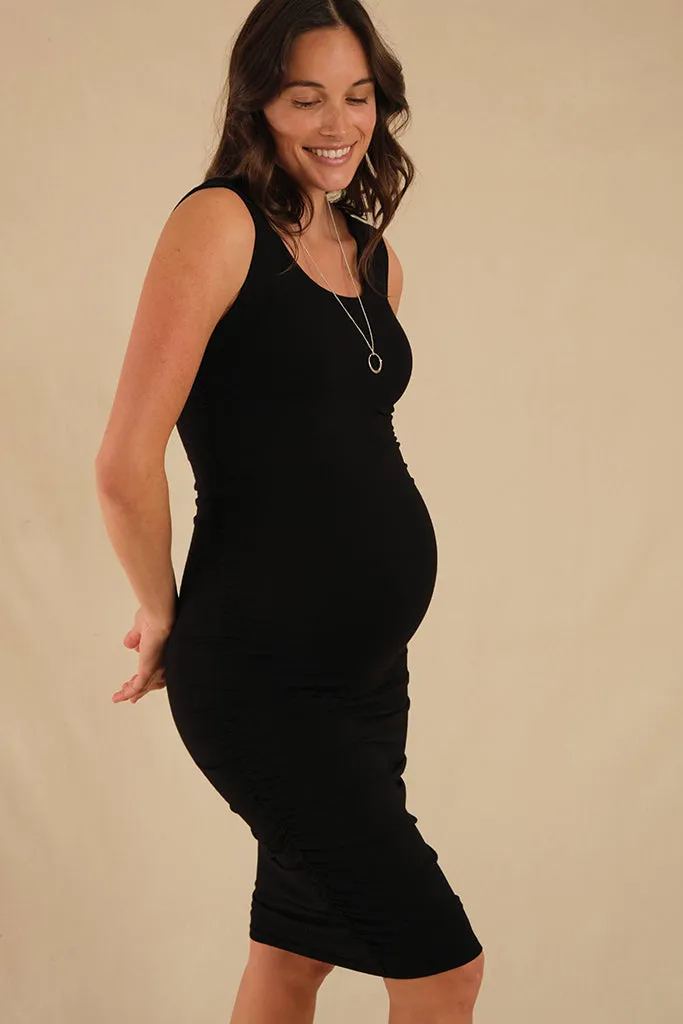 Ruched Tank Maternity Dress - Black