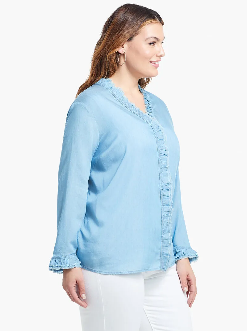 Ruffled Up Denim Shirt in Mid Denim