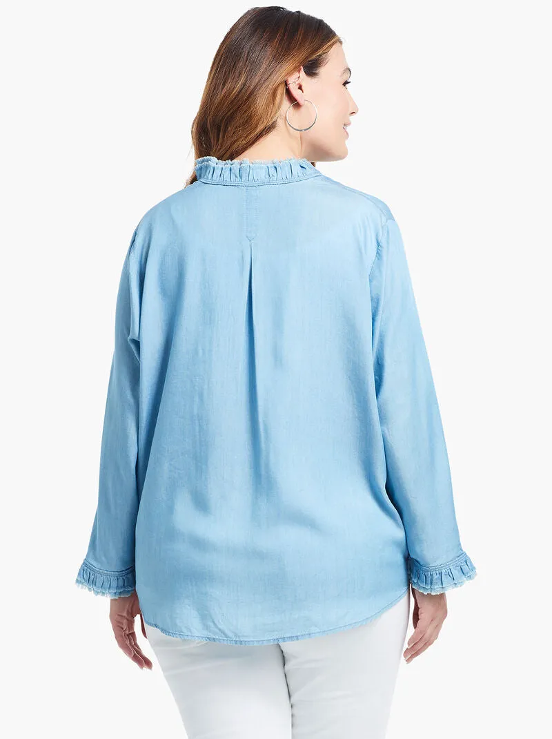 Ruffled Up Denim Shirt in Mid Denim