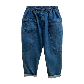 Seam Pocket Denim Balloon Trousers Mid Wash