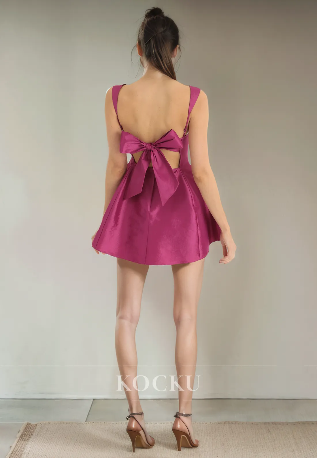 Sexy & Morden Square Straps Backless Bowknot A-Line Satin Party Homecoming Dress