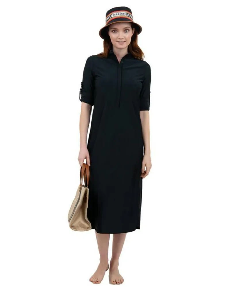 SHD Black Half Button Swim Shirt Dress