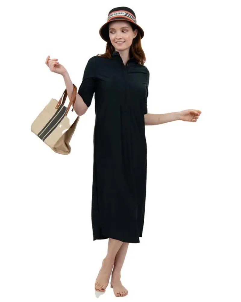 SHD Black Half Button Swim Shirt Dress