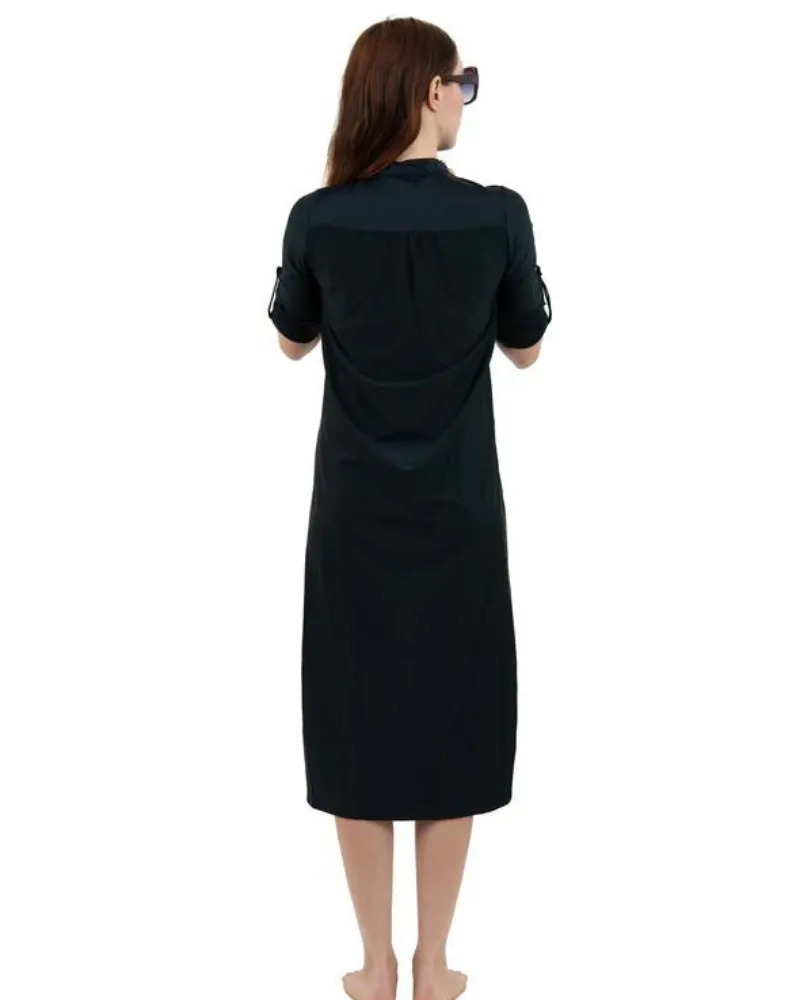 SHD Black Half Button Swim Shirt Dress