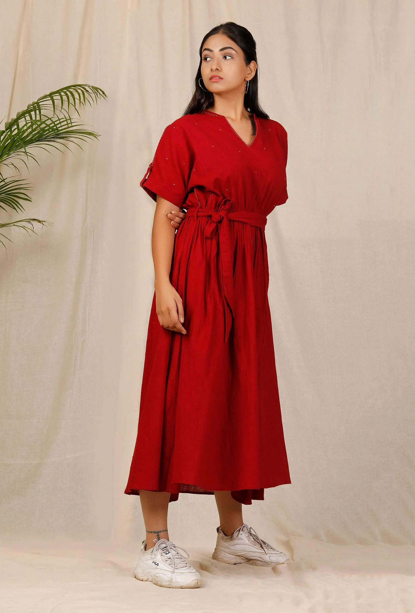 Sindoori Low Placket Hand-Embroidered Dress