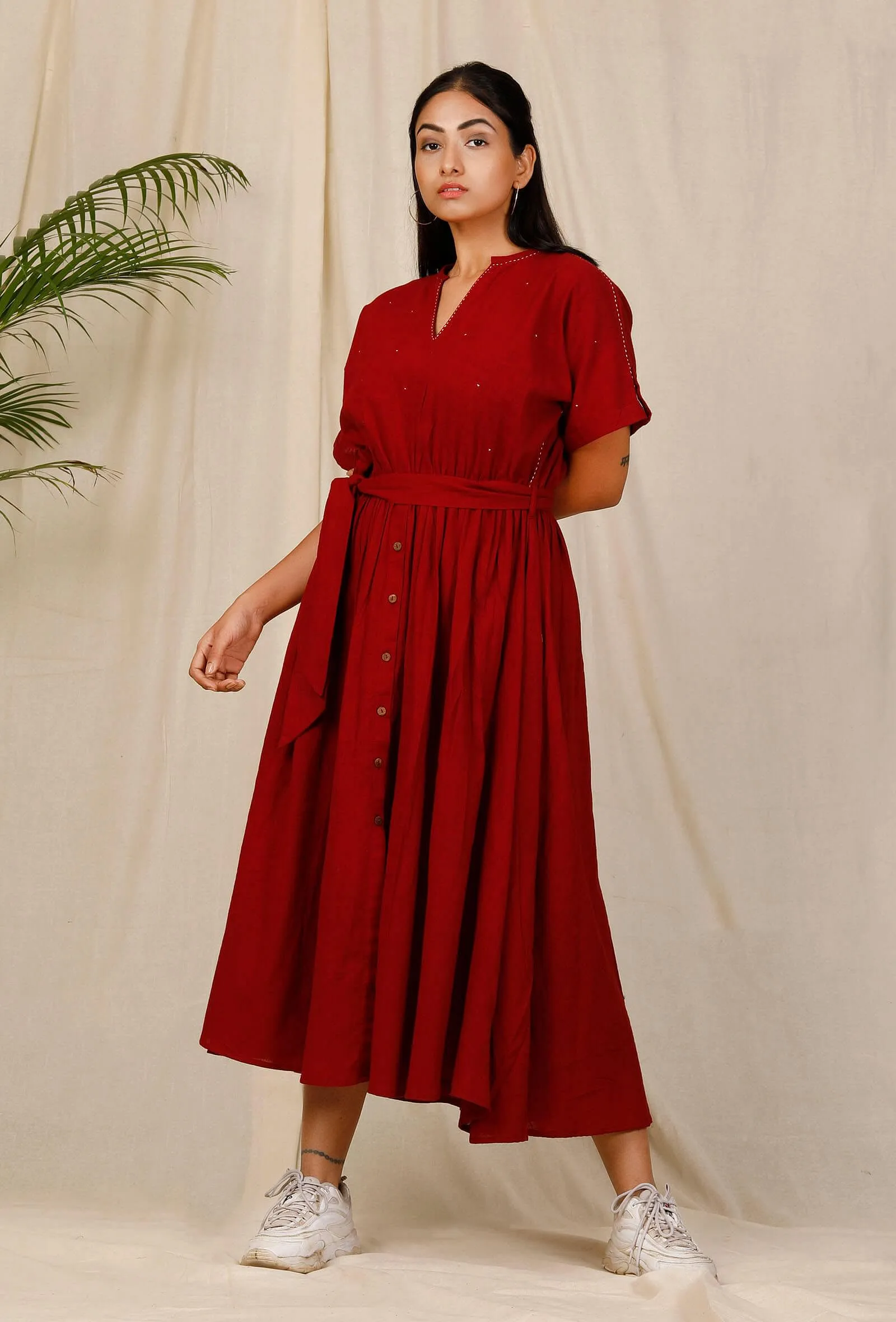 Sindoori Low Placket Hand-Embroidered Dress