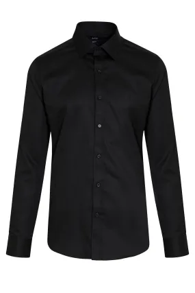 Slim Fit Long Sleeve 100% Cotton Black Dress Shirt