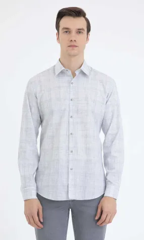 Slim Fit Patterned Cotton Casual Shirt, Light Gray.D