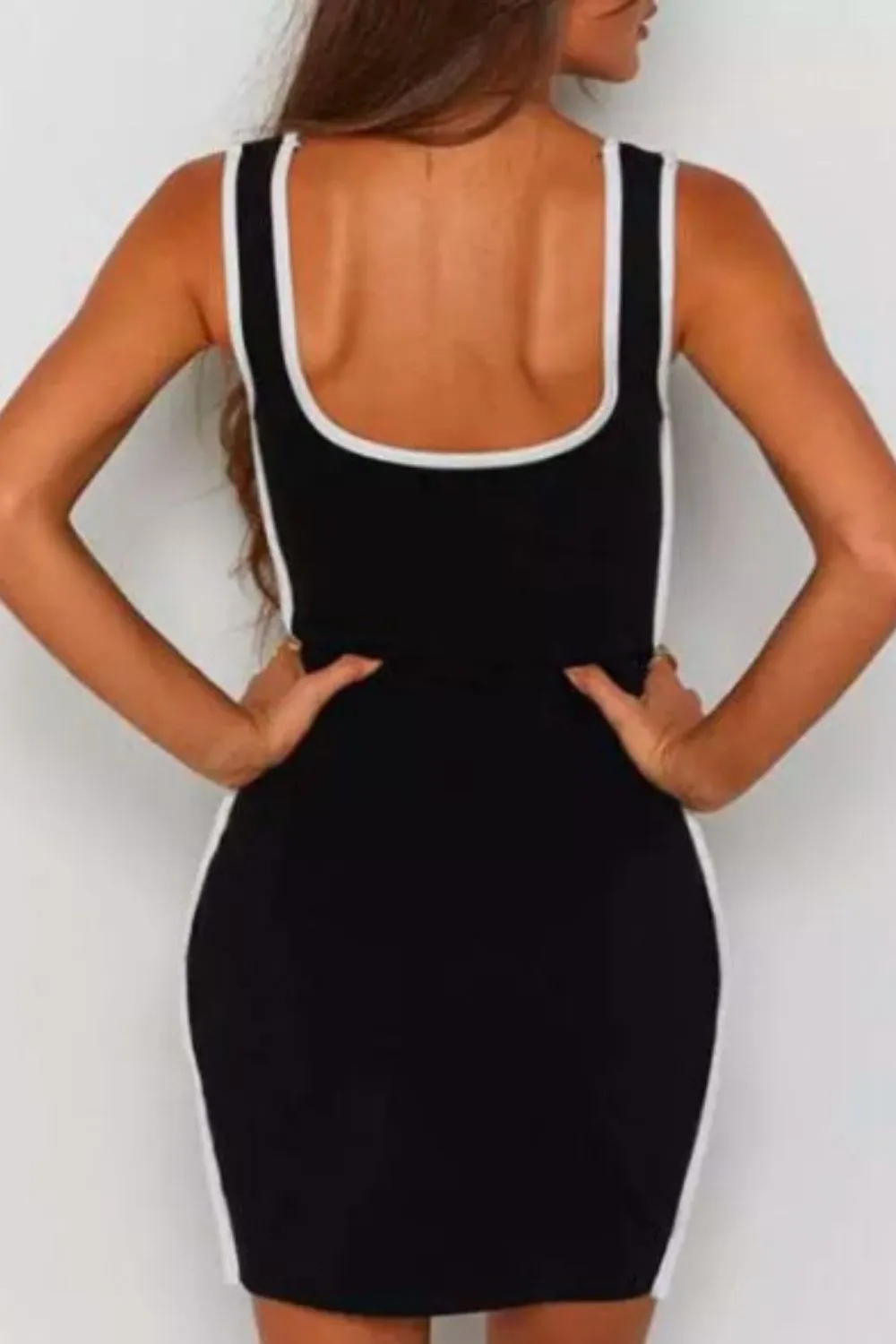 Square Collar Sleeveless 
Bodycon Dress In Black