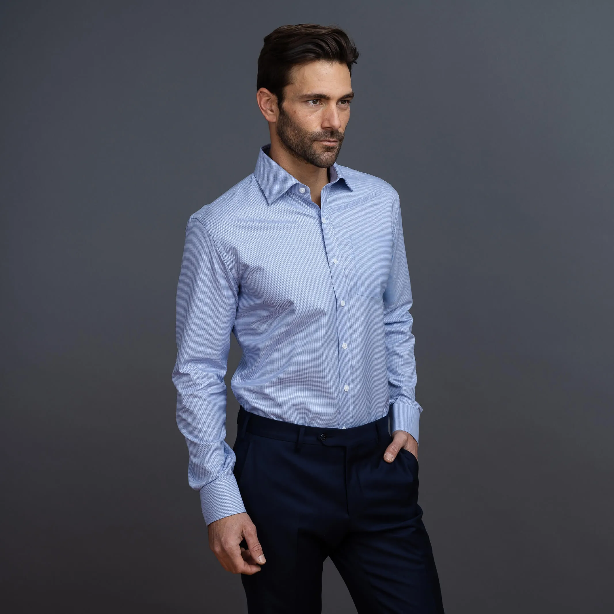 The Deep Blue Rourke Non Iron Houndstooth Custom Shirt with Pocket