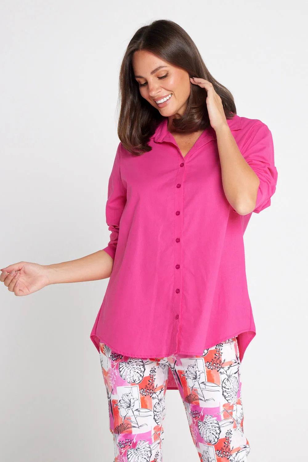 The Tulio Cotton & Linen Shirt - Hot Pink