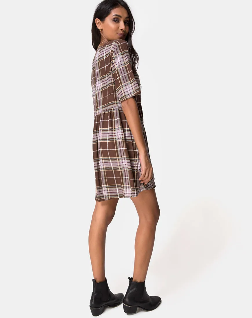 Verren Babydoll Dress in Tartan Brown